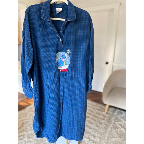 Vintage Disney Store Eeyore Plaid Flannel Nightgown Cozy 90s Y2K Winnie Pooh - Picture 2 of 10